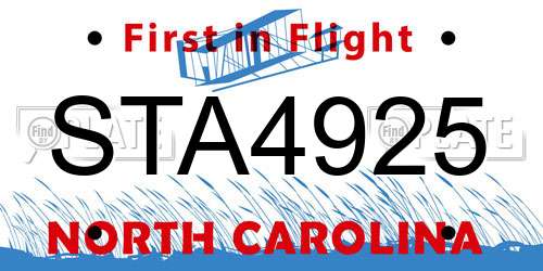 STA4925 North Carolina License Plate