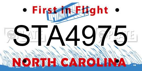 STA4975 North Carolina License Plate