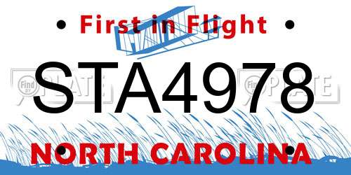 STA4978 North Carolina License Plate