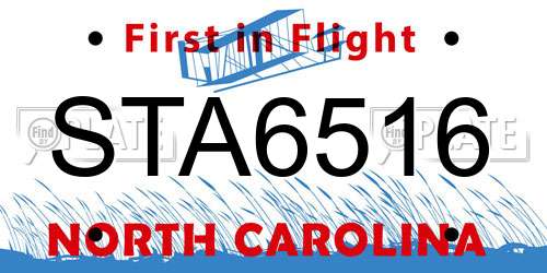 STA6516 North Carolina License Plate
