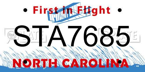 STA7685 North Carolina License Plate