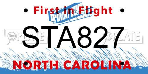 STA827 North Carolina License Plate