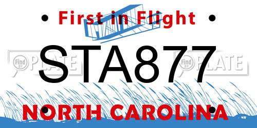 STA877 North Carolina License Plate