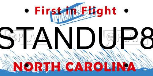 STANDUP8 North Carolina License Plate