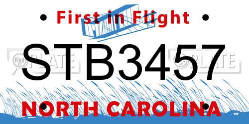 STB3457 North Carolina License Plate