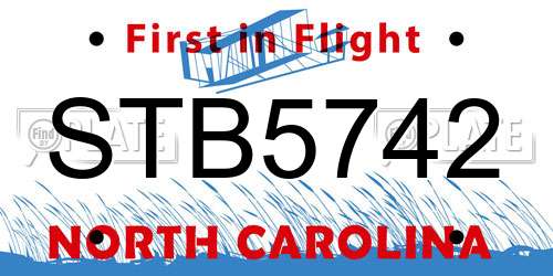 STB5742 North Carolina License Plate