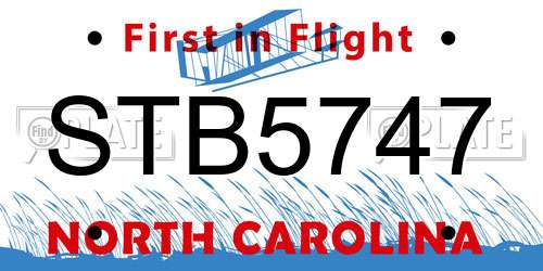 STB5747 North Carolina License Plate