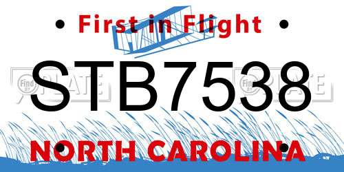 STB7538 North Carolina License Plate