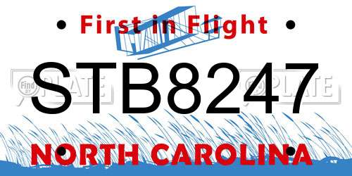 STB8247 North Carolina License Plate