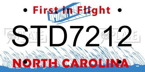 STD7212 North Carolina License Plate