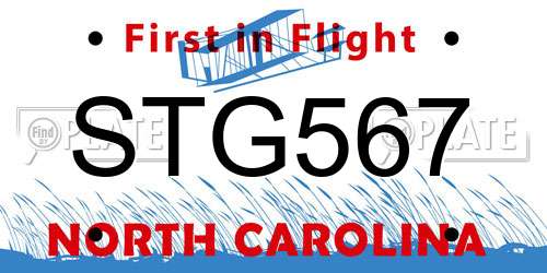 STG567 North Carolina License Plate