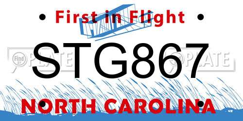 STG867 North Carolina License Plate