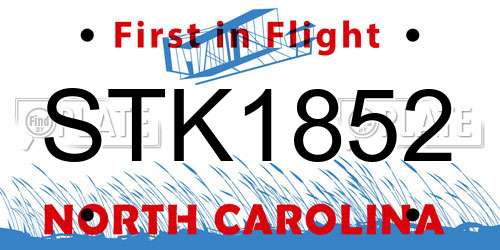 STK1852 North Carolina License Plate