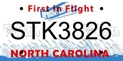STK3826 North Carolina License Plate