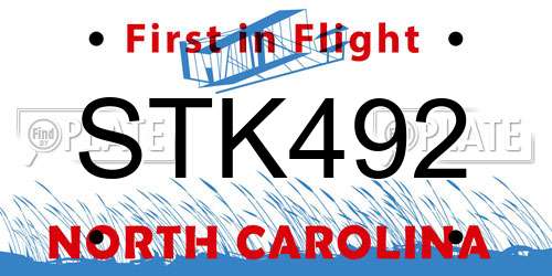 STK492 North Carolina License Plate