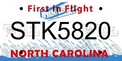 STK5820 North Carolina License Plate