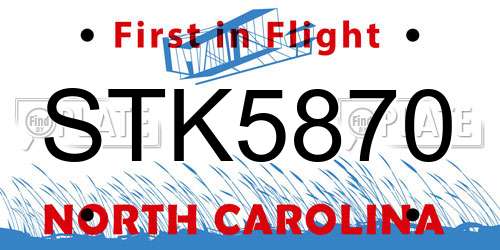 STK5870 North Carolina License Plate