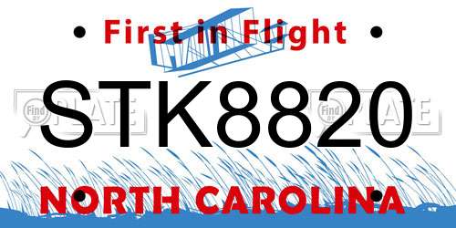 STK8820 North Carolina License Plate