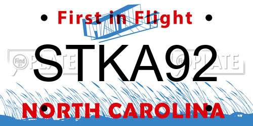 STKA92 North Carolina License Plate
