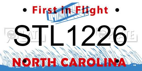 STL1226 North Carolina License Plate