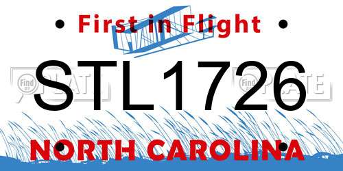 STL1726 North Carolina License Plate
