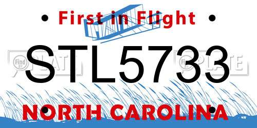STL5733 North Carolina License Plate