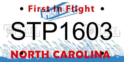 STP1603 North Carolina License Plate