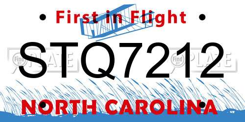 STQ7212 North Carolina License Plate