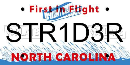 STR1D3R North Carolina License Plate