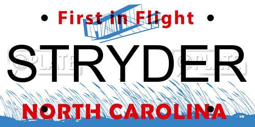 STRYDER North Carolina License Plate