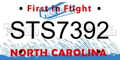 STS7392 North Carolina License Plate