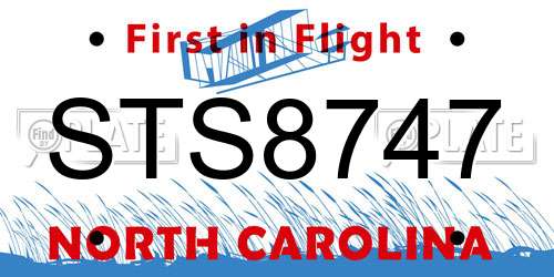 STS8747 North Carolina License Plate