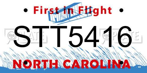 STT5416 North Carolina License Plate