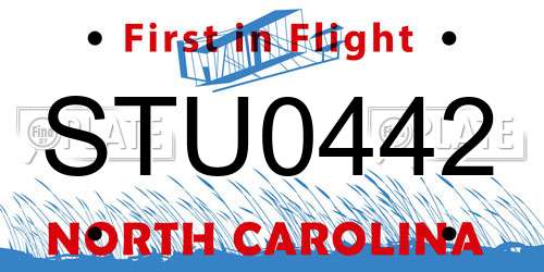 STU0442 North Carolina License Plate