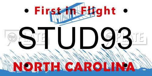 STUD93 North Carolina License Plate