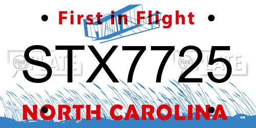 STX7725 North Carolina License Plate