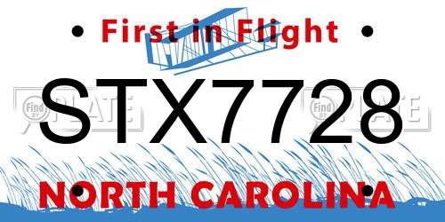 STX7728 North Carolina License Plate