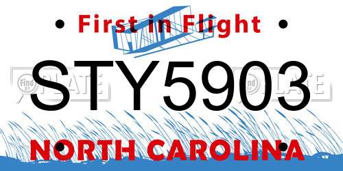 STY5903 North Carolina License Plate