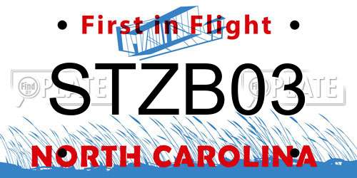 STZB03 North Carolina License Plate