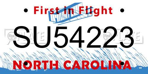 SU54223 North Carolina License Plate