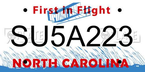 SU5A223 North Carolina License Plate
