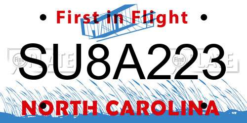 SU8A223 North Carolina License Plate