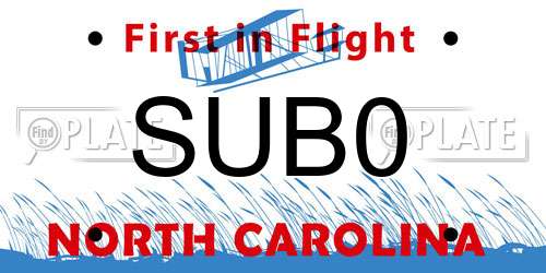 SUB0 North Carolina License Plate