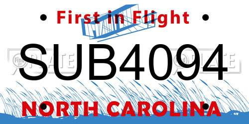 SUB4094 North Carolina License Plate