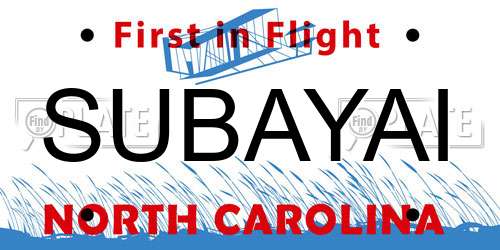 SUBAYAI North Carolina License Plate