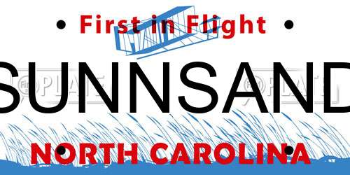 SUNNSAND North Carolina License Plate