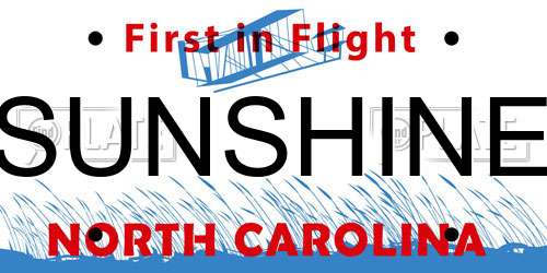SUNSHINE North Carolina License Plate