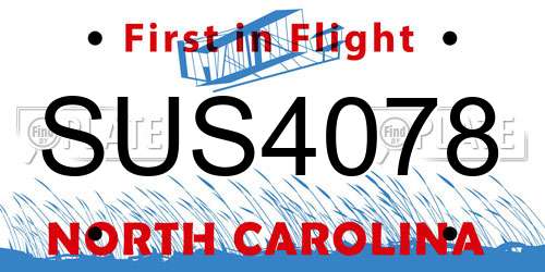 SUS4078 North Carolina License Plate