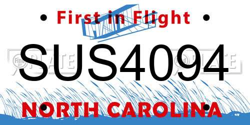 SUS4094 North Carolina License Plate