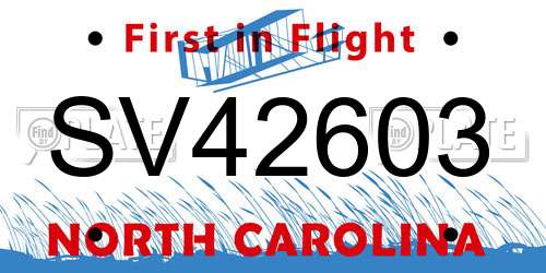 SV42603 North Carolina License Plate